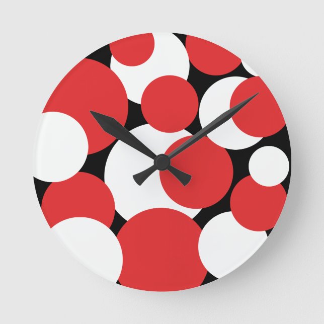 Black, White and Red Polka Dots  Round Clock (Front)