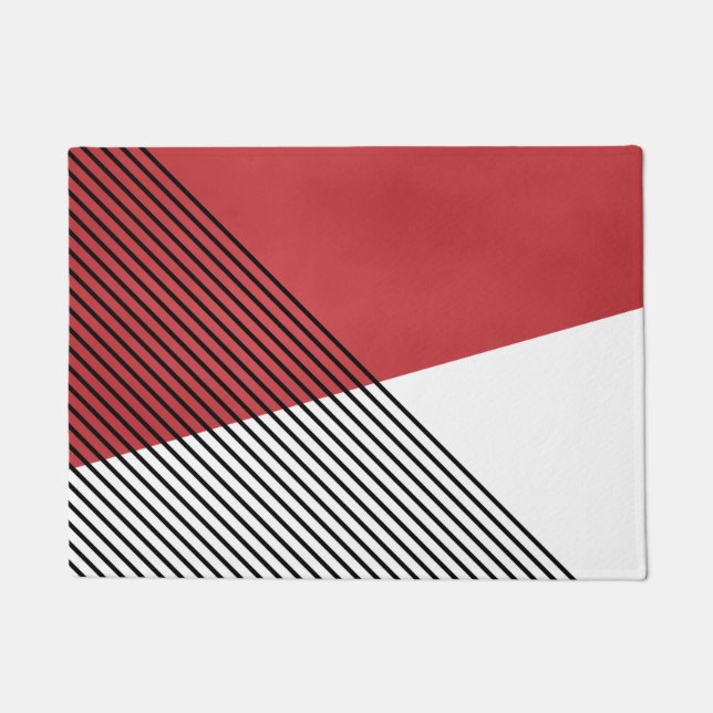 Black, white and red simple geometric art doormat (Front)