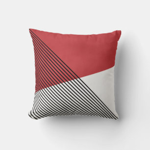 Black, white and red simple geometric art throw pillow