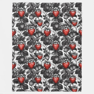 Black, White, and Red Strawberries All Over Fleece Blanket