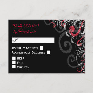 Black, White, and Red Swirl wedding RSVP Card