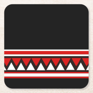 Black, White and Red Tribal Triangles Square Paper Coaster