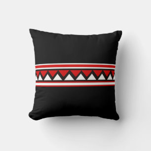 Black, White and Red Tribal Triangles Throw Pillow