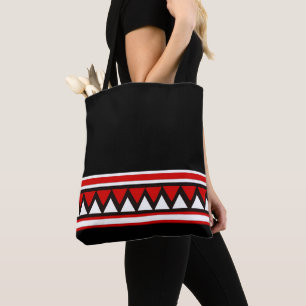 Black, White and Red Tribal Triangles Tote Bag