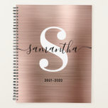 Black White and Rose Gold Modern Style Monogram Planner<br><div class="desc">Black and white monogram with a trendy style modern calligraphy and elegant modern font. Increase or decrease the font size as needed for your monogram. Keep the school year date format, or change to suit your needs. Black, white and faux rose gold and pink blush gradient ombre foil personalized planner...</div>
