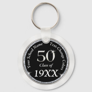 Black, White and Silver 50th Class Reunion Gifts Keychain