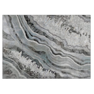 Black White and Silver Geode Digital Art Cutting Board