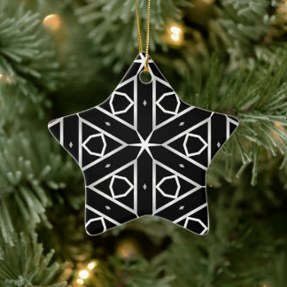 Black White and Silver Geometric pattern Ceramic Ornament