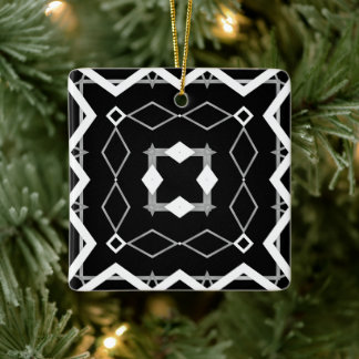 Black White and Silver Geometric pattern Ceramic Ornament