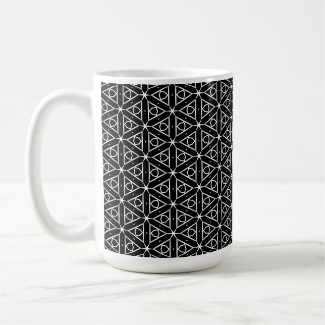 Black White and Silver Geometric pattern Coffee Mug (Left)