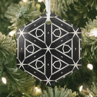  Black White and Silver Geometric pattern Glass Ornament