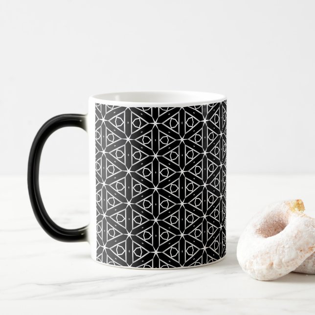 Black White and Silver Geometric pattern Magic Mug (With Donut)