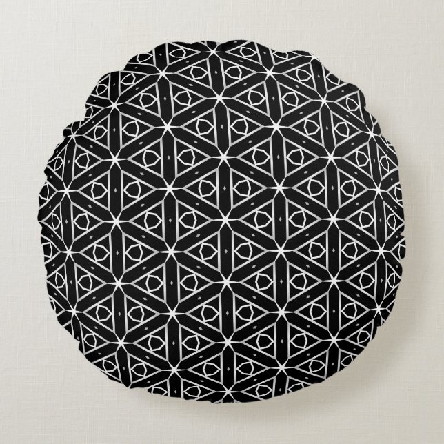 Black White and Silver Geometric pattern Round Pillow (Front)