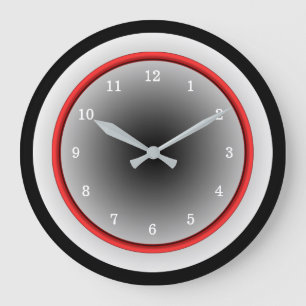 Black White and Silver Grey with Red Trim Large Clock