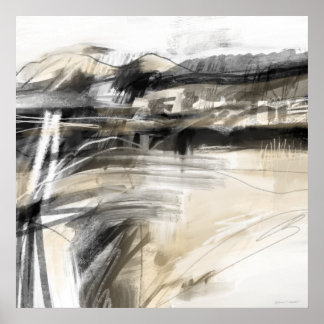 Black White and Tan Abstract Landscape Square Poster