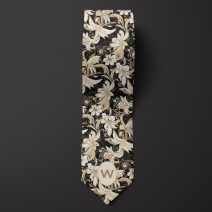 Black, White and Taupe Monogram Tie