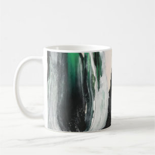 Black, white, and teal abstract painting coffee mug
