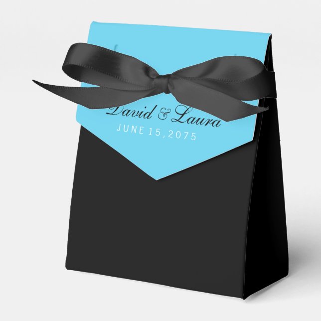 Black White and Teal Blue Wedding Favor Box (Front Side)