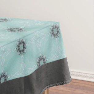 Black, White, and Teal Diamond Facets Tablecloth