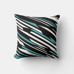 Black, White, and Teal Linear Abstract Pattern Throw Pillow