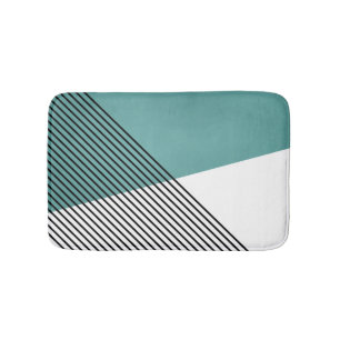 Black, white and turquoise simple geometric art bath mat