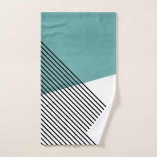 Black, white and turquoise simple geometric art bath towel set