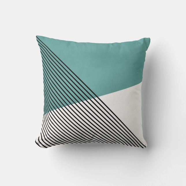 Black, white and turquoise simple geometric art throw pillow (Front)