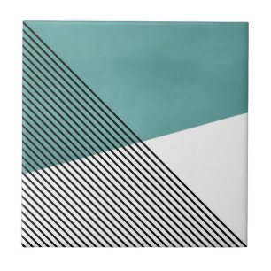 Black, white and turquoise simple geometric art tile