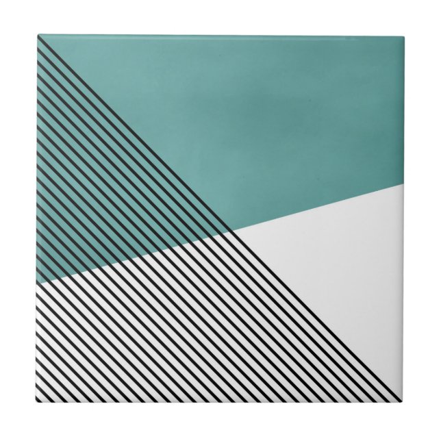 Black, white and turquoise simple geometric art tile (Front)