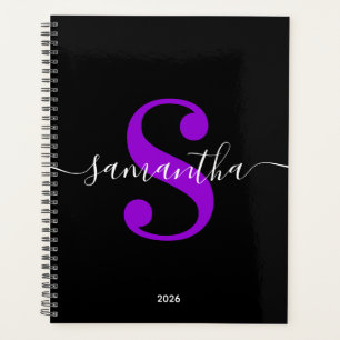 Black White and Violet Modern Style Monogram Planner