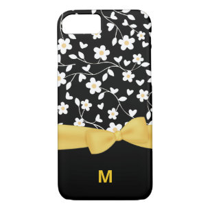 Black White and Yellow Flowers Monogrammed Case-Mate iPhone Case