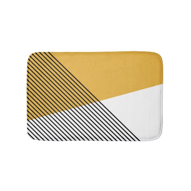 Black, white and yellow simple geometric art bath mat (Front)