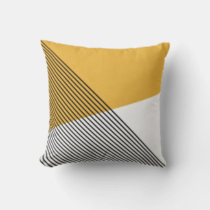 Black, white and yellow simple geometric art throw pillow