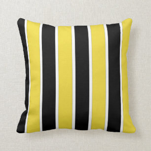 Black, white and yellow stripes American MoJo Pill Throw Pillow