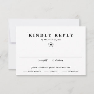 Black & White Anemone Flower Ivory Floral Wedding RSVP Card