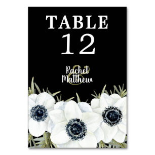 Black & White Anemones Botanical Table Numbers