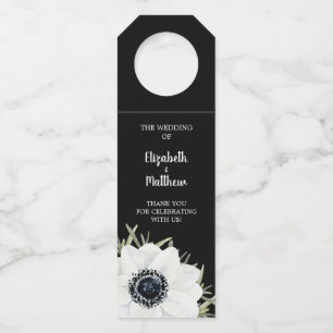 Black White Anemones Floral Wedding Bottle Tag