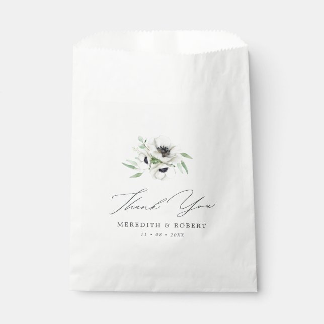 Black & White Anemones Winter Wedding Thank You Favour Bag (Front)