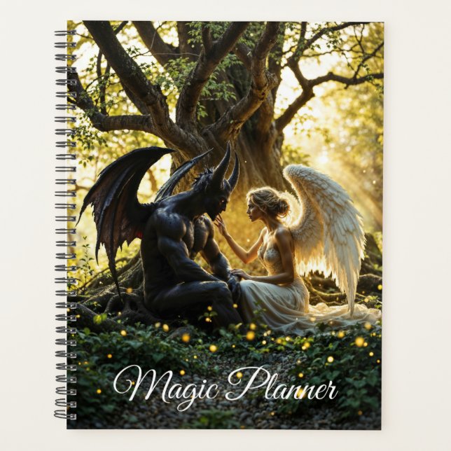 Black white angel demon mystical forest planner (Front)
