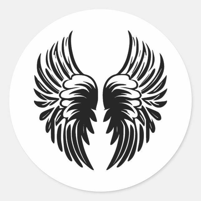 Black & White Angel Wings Artwork Classic Round Sticker (Front)