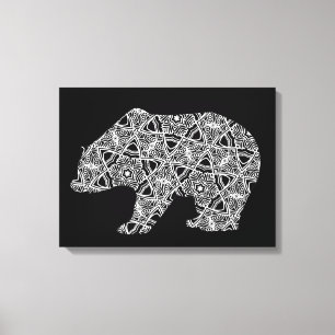 Black White Animal Bear Geometric Colouring Art Canvas Print