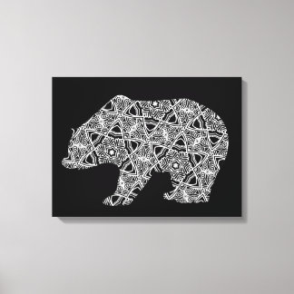 Black White Animal Bear Geometric Colouring Art Canvas Print