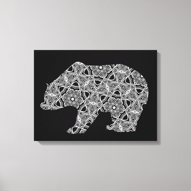 Black White Animal Bear Geometric Colouring Art Canvas Print (Front)