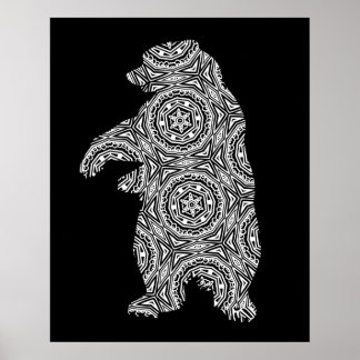 Black White Animal Bear Geometric Colouring Art Poster