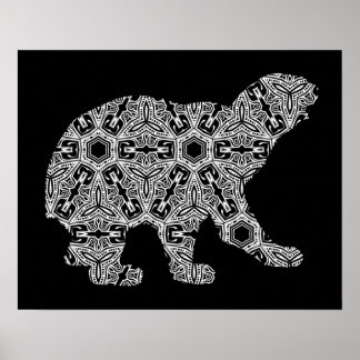 Black White Animal Bear Geometric Colouring Art Poster