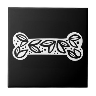 Black & White Animal Dog Bone Black Tile