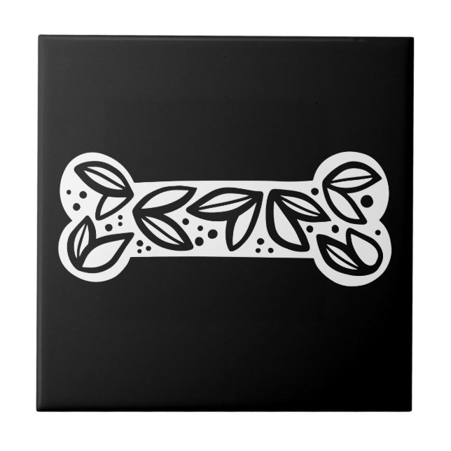 Black & White Animal Dog Bone Black Tile (Front)