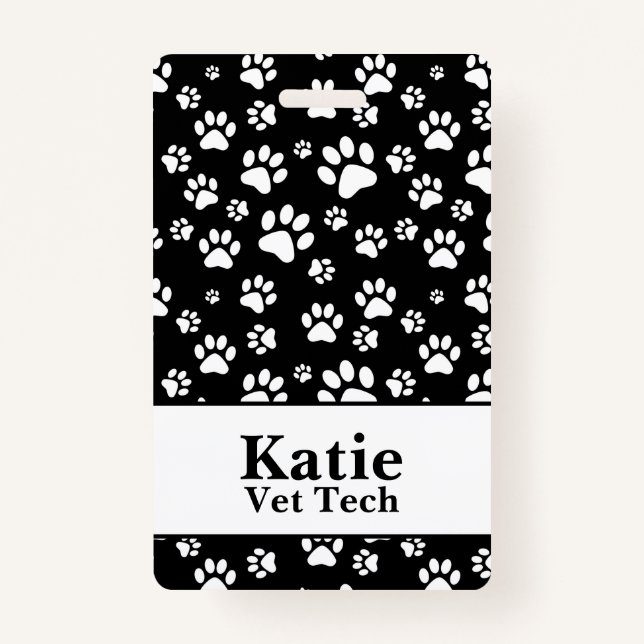 Black & White Animal Paw Print Monogram Badge (Front)