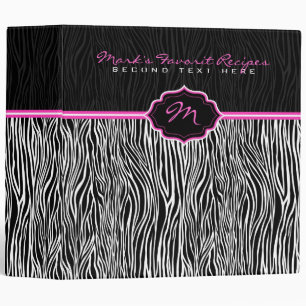 Black & White Animal Print  Zebra Pattern Monogram Binder