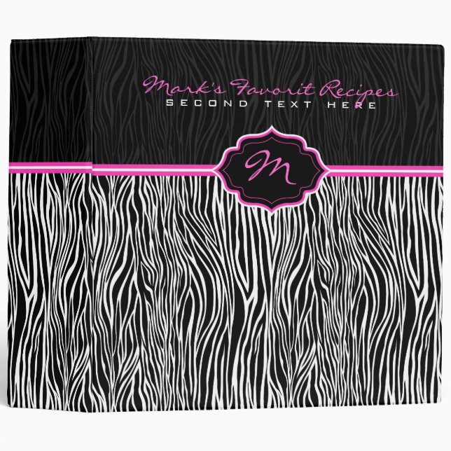 Black & White Animal Print  Zebra Pattern Monogram Binder (Front/Spine)